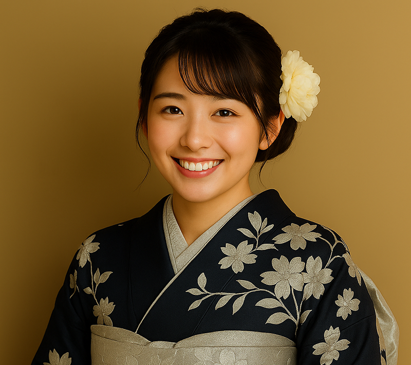 紺色銀色の柄振袖