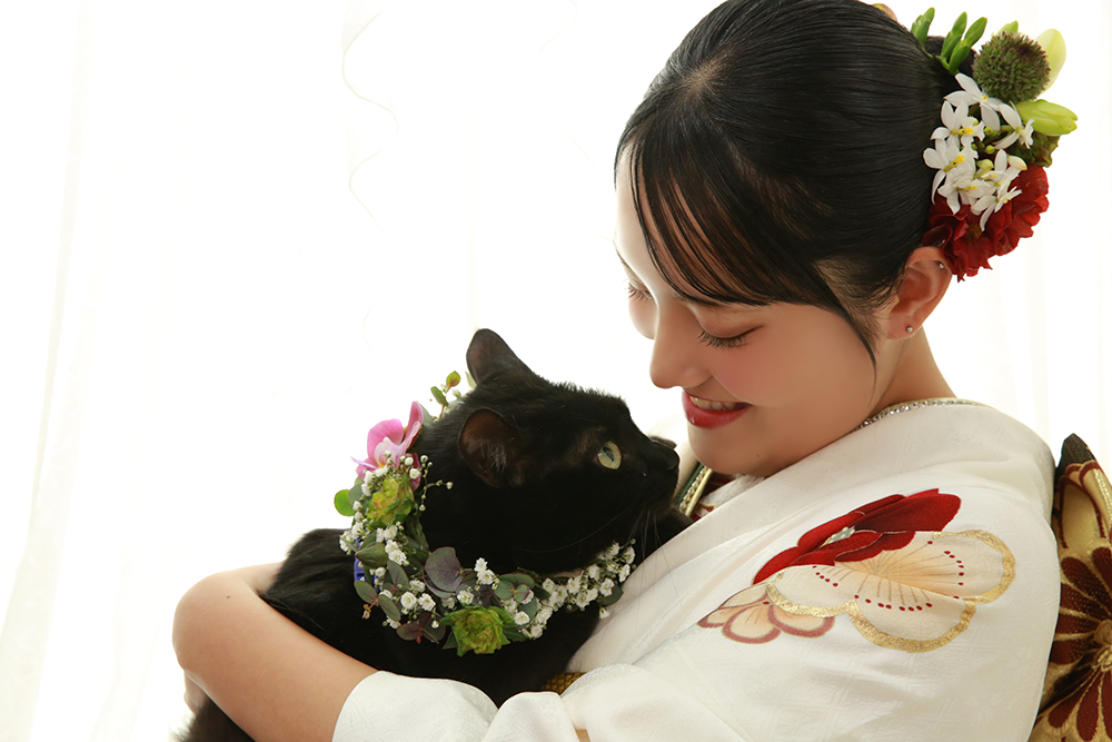 黒猫と振袖