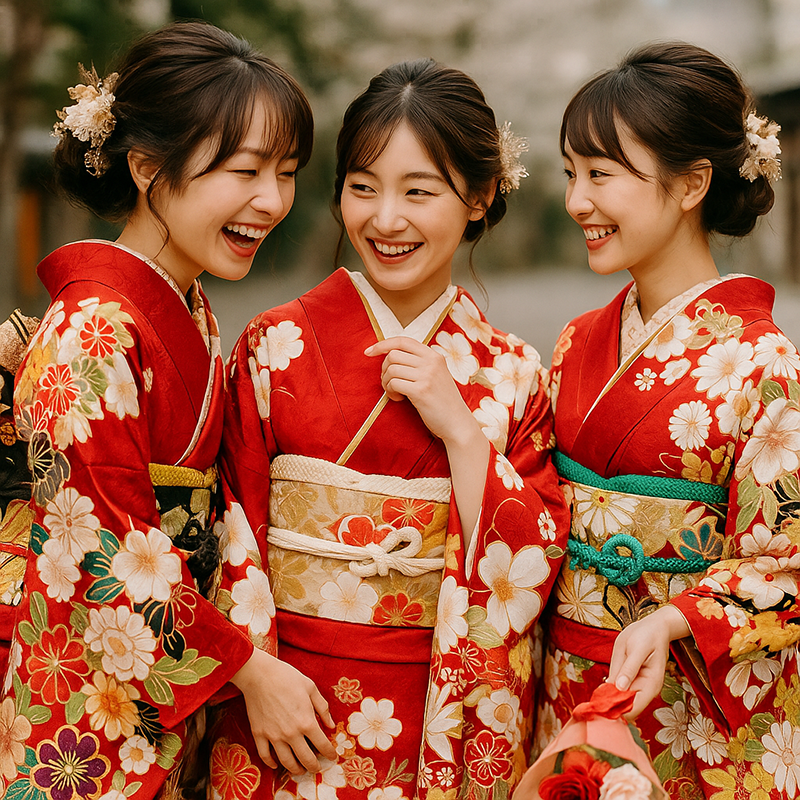 赤振袖３人