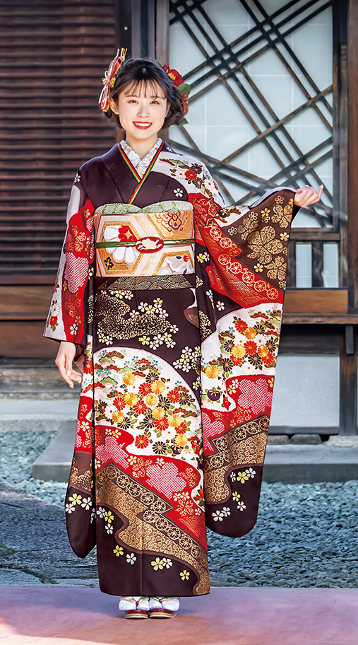 茶色振袖