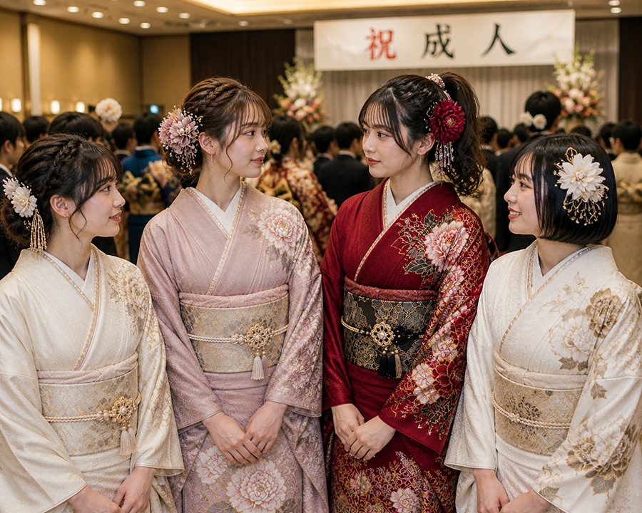 淡い振袖と赤