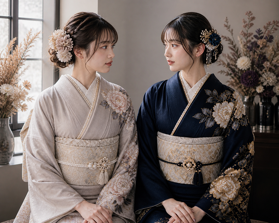 淡い振袖と紺