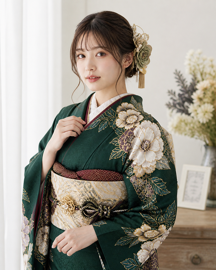 深緑振袖