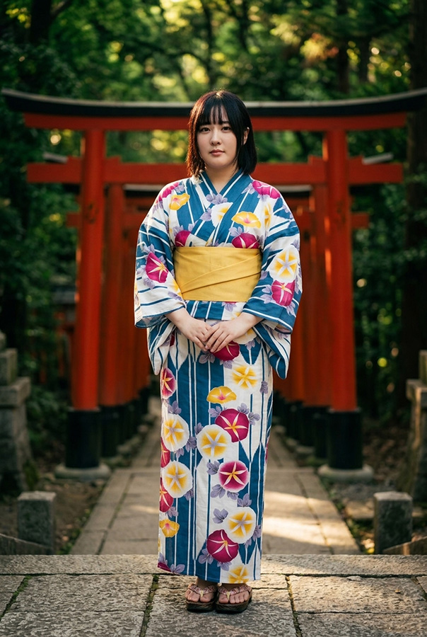 水色浴衣神社