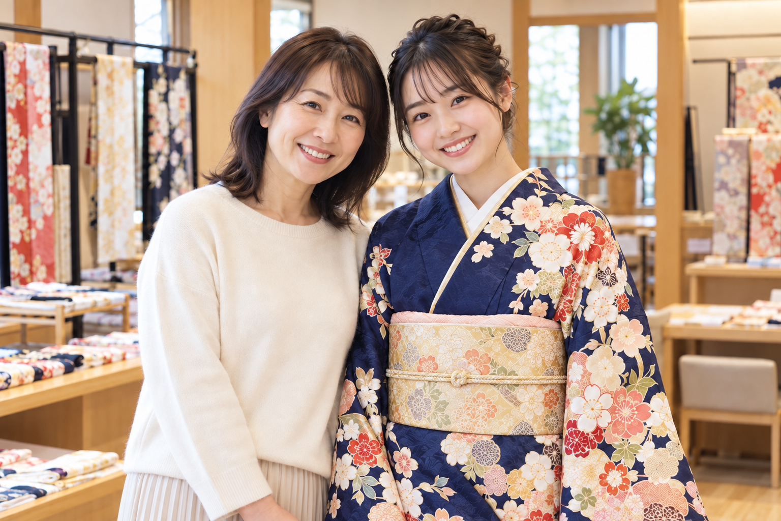 振袖試着で母娘が一緒に写った写真