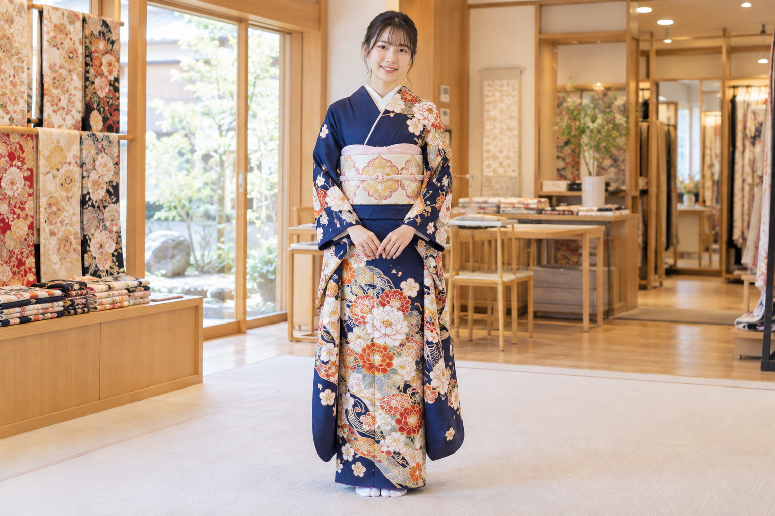 振袖試着の正面から撮った全身写真